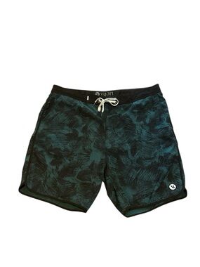 Vuori Cruise Boardshorts Men Size 38 Swim Beach Stretch Green Floral Drawstring